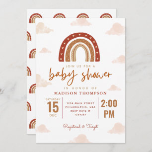 Modern Terracotta Boho Rainbow Clouds Baby Shower Invitation