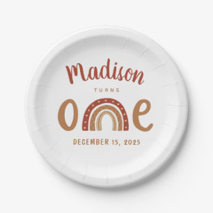 Modern Terracotta Boho Rainbow First Birthday Paper Plate