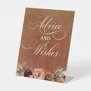 Modern Terracotta Boho Wedding Advice and Wishes Pedestal Sign