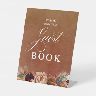 Modern Terracotta Boho Wedding Guest Book Pedestal Sign