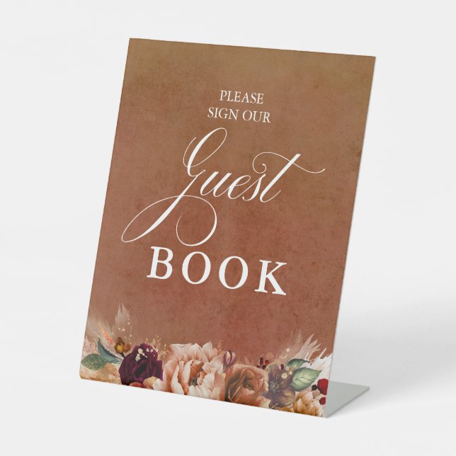Modern Terracotta Boho Wedding Guest Book Pedestal Sign (Front)