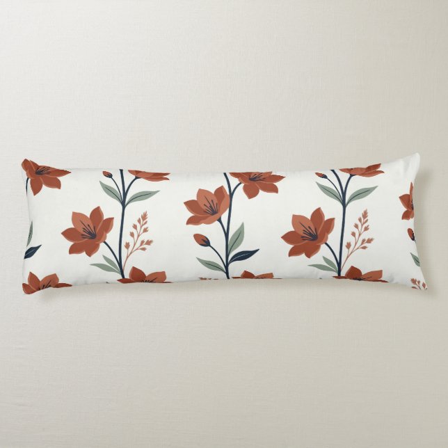 Modern Terracotta Botanical Branch Cream Long Body Cushion (Back)