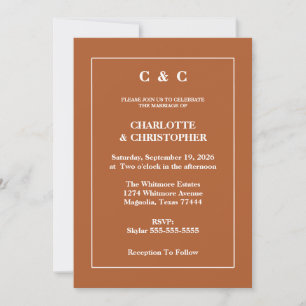 Modern Terracotta Brunt Orange Fall Wedding Invitation