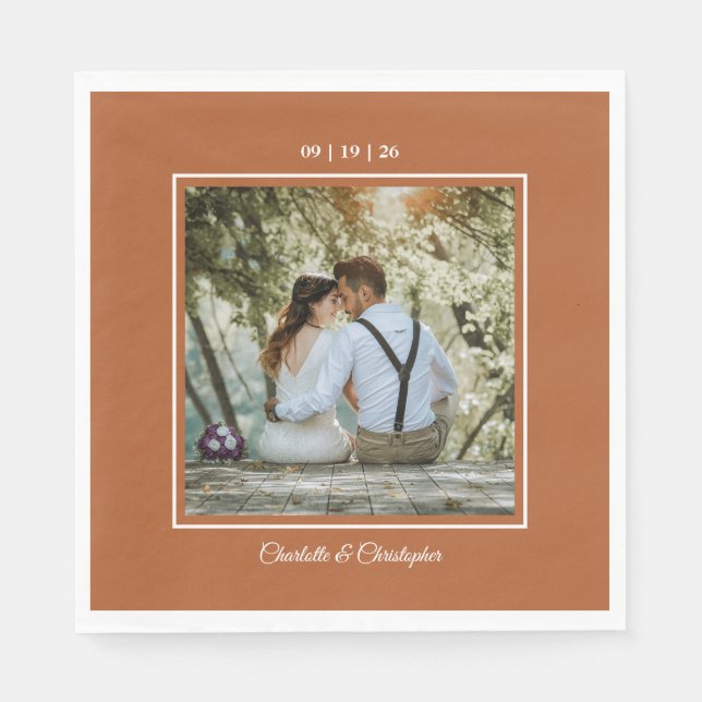 Modern Terracotta Brunt Orange Fall Wedding Napkin (Front)