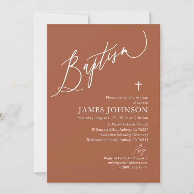 Modern Terracotta Burnt Orange Baptism Invitation (Front)