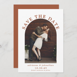 Modern Terracotta Burnt Orange Boho Arch Photo Save The Date