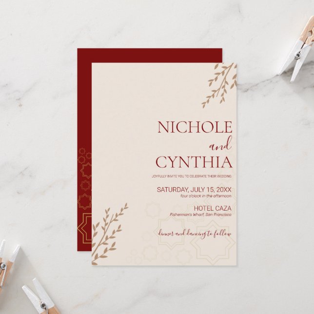 Modern Terracotta Burnt Orange Boho Wedding Invitation (Front/Back In Situ)