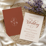 Modern Terracotta Burnt Orange Boho Wedding Invitation<br><div class="desc">Modern Terracotta Burnt Orange Boho Wedding Invitation. Monogram at the back.</div>