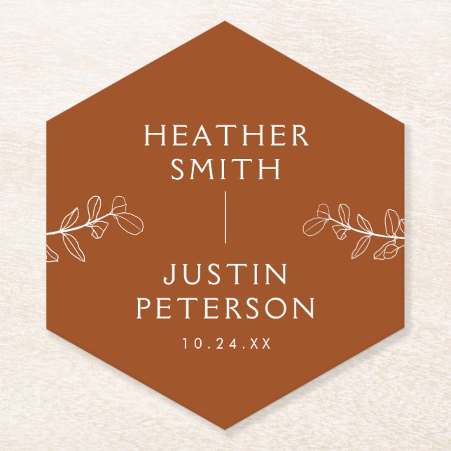 Modern Terracotta Burnt Orange Boho Wedding Napkin Paper Coaster (Front)