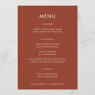 Modern Terracotta   Burnt Orange Rust Wedding Menu