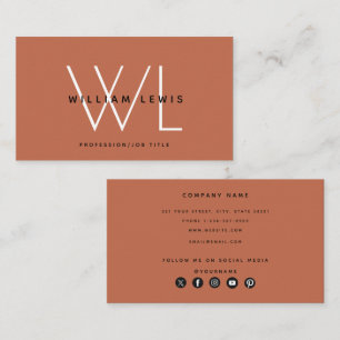 Modern Terracotta Burnt Orange Social Media Icons Business Card