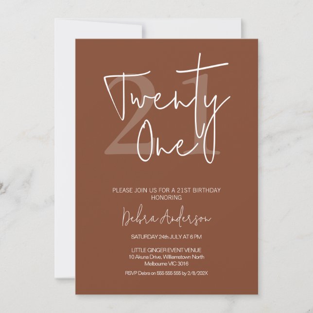 Modern Terracotta Calligraphy 21st Birthday Invitation (Front)