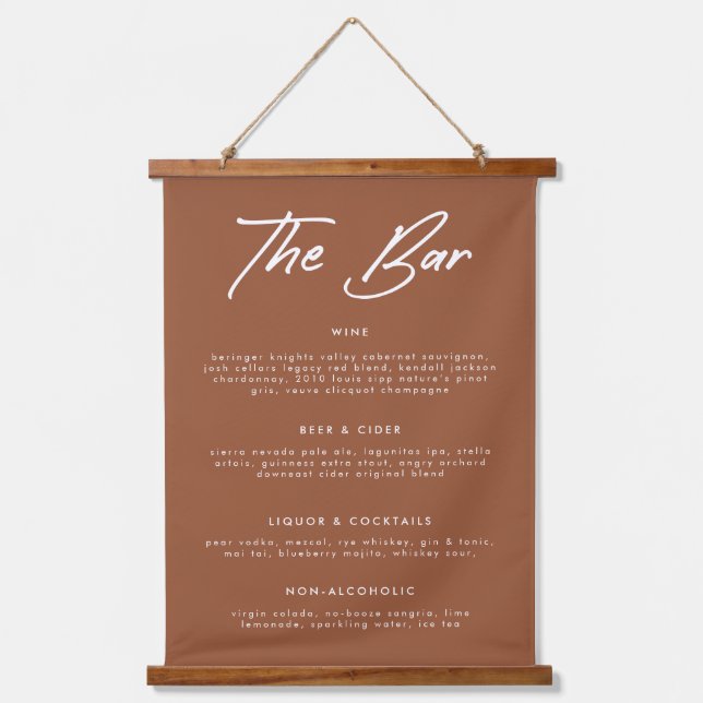 Modern Terracotta Calligraphy Drinks Bar Menu Hanging Tapestry (Front)