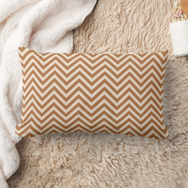 Modern Terracotta Chevron Herringbone Pattern Lumbar Cushion (Blanket)
