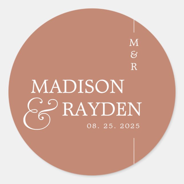 Modern Terracotta Chic Monogram Wedding Thank you  Classic Round Sticker (Front)