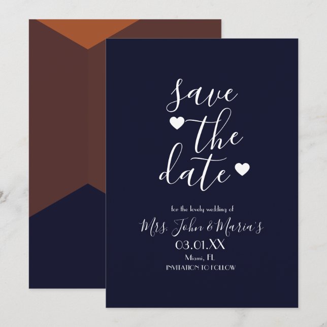 Modern Terracotta Chocolate Navy Save the Date Invitation (Front/Back)