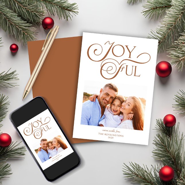 Modern Terracotta Christmas Joyful Christmas Photo Holiday Card (Modern Terracotta Christmas Joyful Christmas Photo Holiday Card)