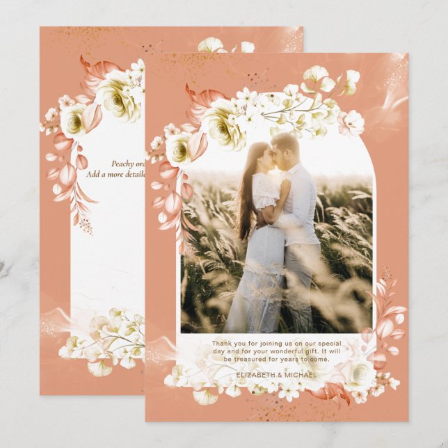 Modern Terracotta Coral Floral PHOTO THANK YOU (Front/Back)