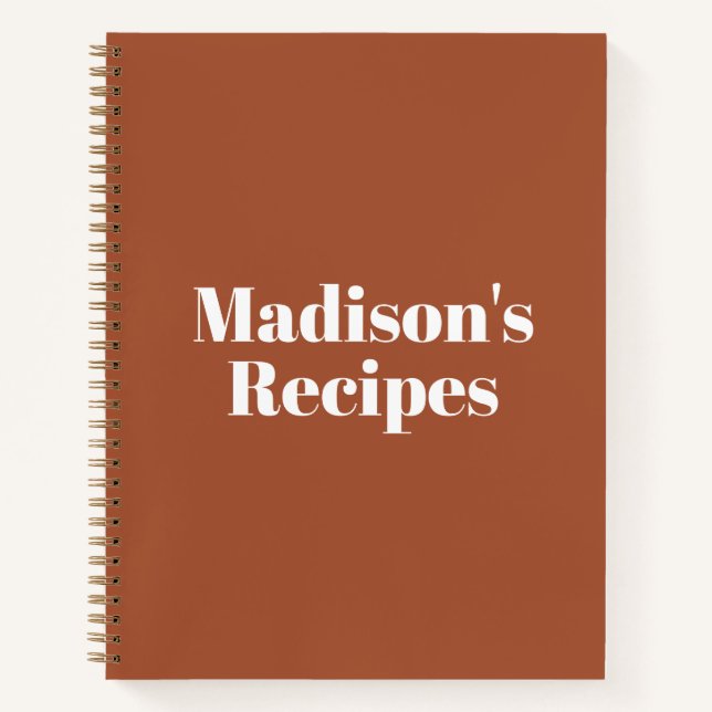 Modern terracotta custom name text Recipe Book  (Front)