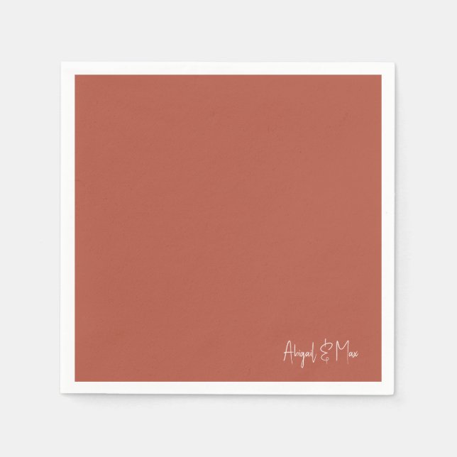 Modern Terracotta Custom Wedding Cocktail Napkin (Front)