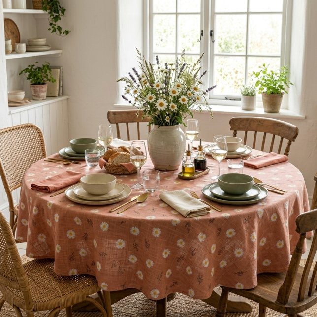 Modern Terracotta Daisy Scatter Floral Tablecloth (Creator Uploaded)