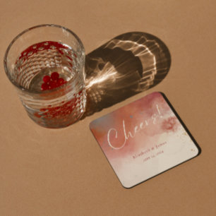Modern Terracotta Desert Boho Wedding Cheers Square Paper Coaster