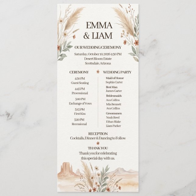 Modern Terracotta Desert Boho Wedding Program Programme (Front)