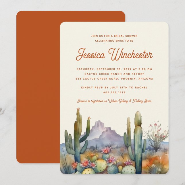 Modern Terracotta  Desert Cactus Bridal Shower  Invitation (Front/Back)