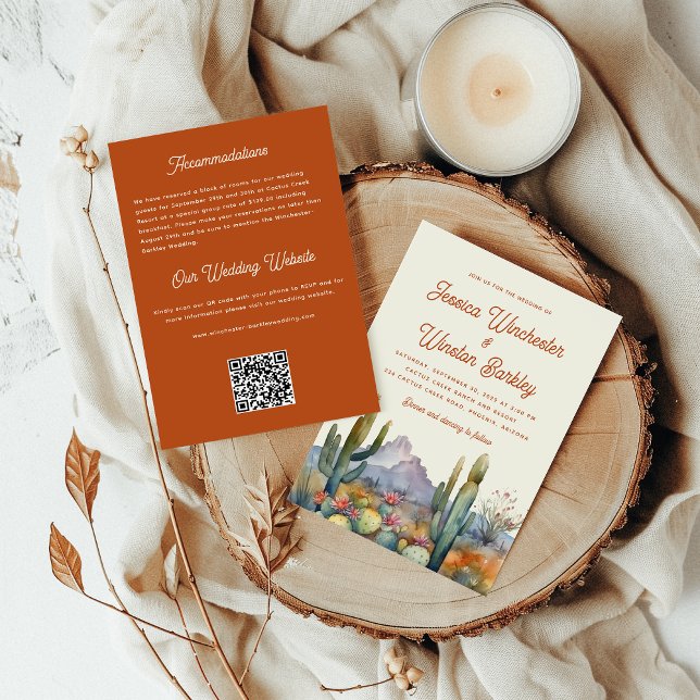 Modern Terracotta Desert Cactus Wedding Invitation (Modern Dessert All in One Wedding Invitation)