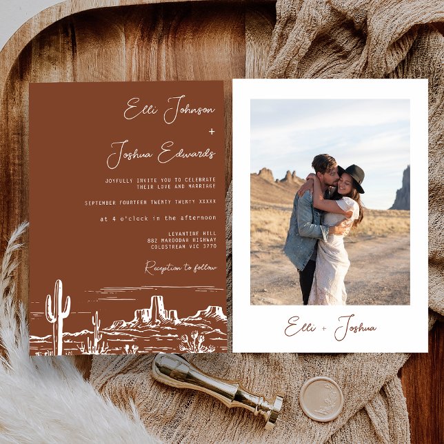 Modern Terracotta Desert Wedding  Invitation (Boho Terracotta Desert Wedding Invitation, Terracotta Wedding Invitation Rust Minimalist Wedding)