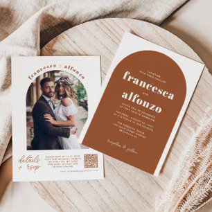 Modern Terracotta Details RSVP QR Photo Wedding Invitation