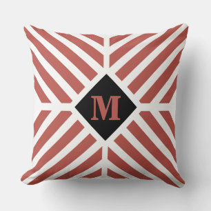 Modern Terracotta Diagonal Stripes Monogram Cushion