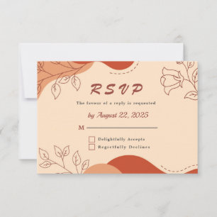 Modern Terracotta Earth Tones Floral Line Wedding  RSVP Card