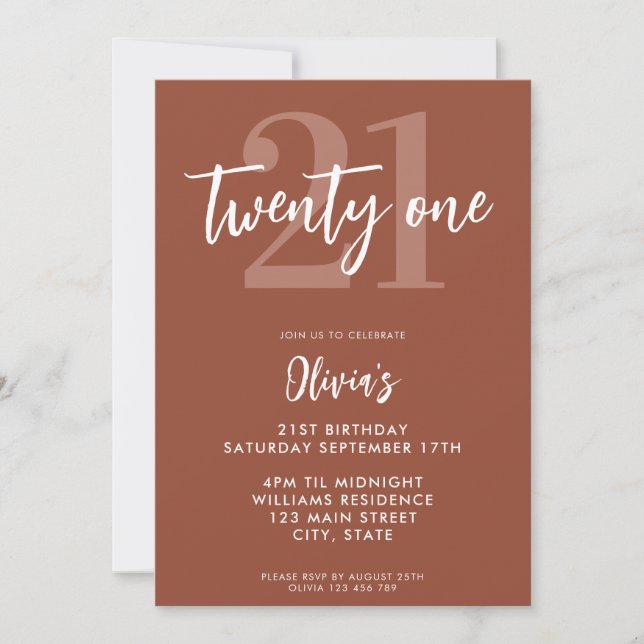 Modern Terracotta Elegant 21st Birthday Invitation (Front)