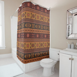 Modern Terracotta Ethnic Tribal Ornamental Pattern Shower Curtain