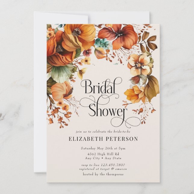 Modern Terracotta Floral  | Fall Bridal Shower Invitation (Front)