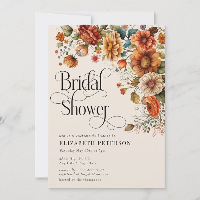 Modern Terracotta Floral  | Fall Bridal Shower Invitation (Front)