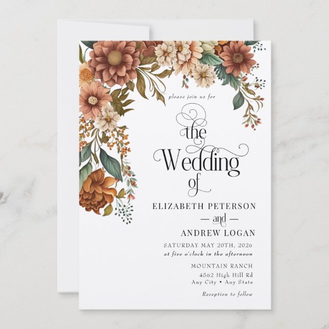 Modern Terracotta Floral  | Fall Flowers Wedding Invitation (Front)