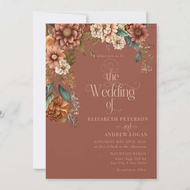 Modern Terracotta Floral  | Fall Flowers Wedding Invitation (Front)