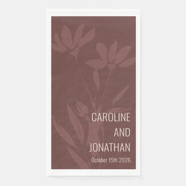 Modern Terracotta Floral Line Art Wedding Custom  Napkin (Front)