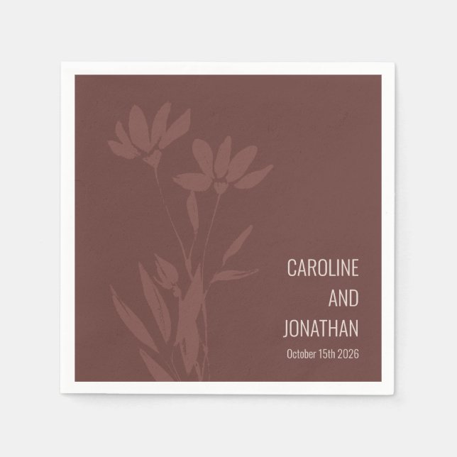 Modern Terracotta Floral Line Art Wedding Custom  Napkin (Front)