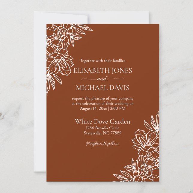 Modern Terracotta Floral Wedding Invitation (Front)