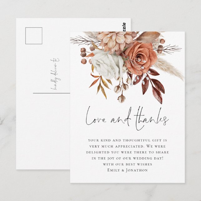 Modern Terracotta Florals Love Thanks Wedding Postcard (Front/Back)