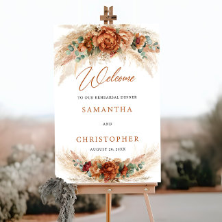 Modern Terracotta flowers boho Welcome rehearsal Poster