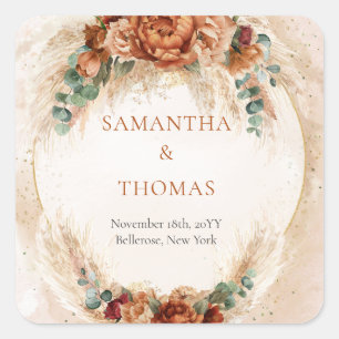 Modern Terracotta flowers burgundy pampas Sticker