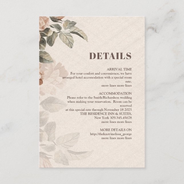 Modern Terracotta flowers sage green details card (Front)