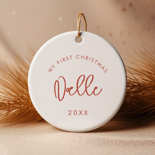 Modern Terracotta Font Baby First Christmas Photo Ceramic Tree Decoration