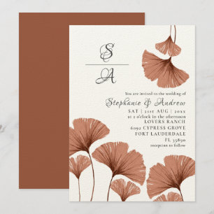 Modern Terracotta Ginkgo foliage Wedding  Invitation