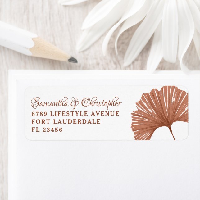 Modern Terracotta Ginkgo leaf Wedding Label (Insitu)
