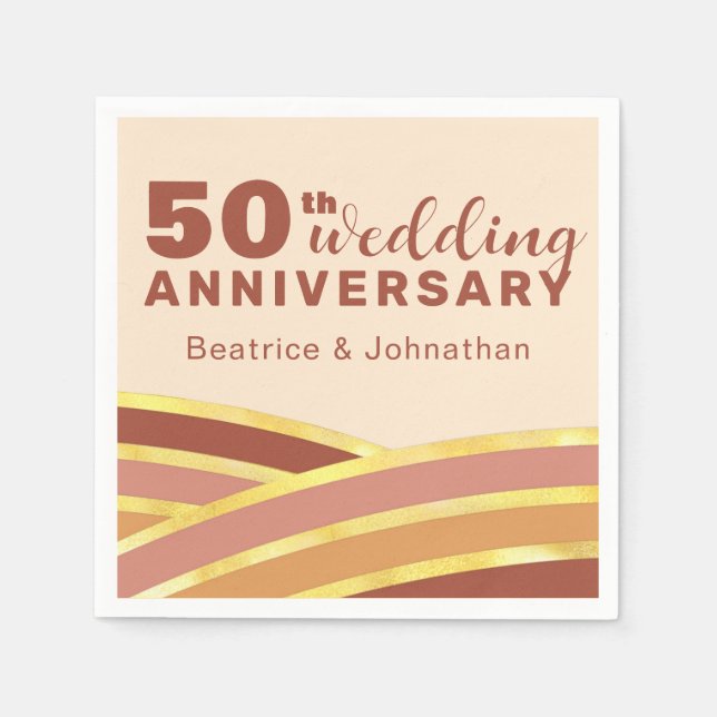 Modern terracotta & Gold 50th Wedding Anniversary Napkin (Front)